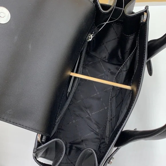 MICHAEL KORS Carmen Medium Flap Saffiano Leather Belted Satchel Black color - Picture 3 of 16